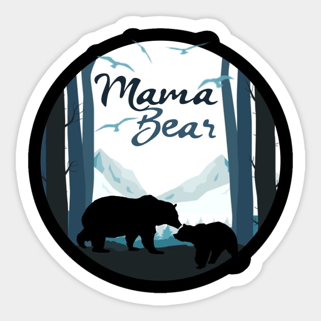 Mama Bear with Baby Cub in the Mountains Sticker by treszurechest